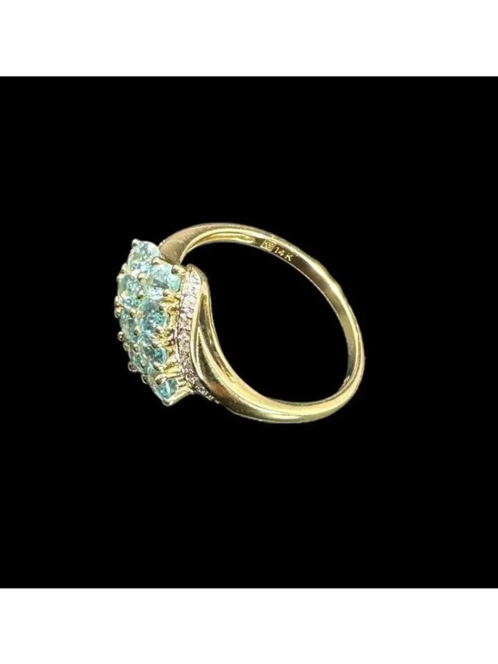 Michelle Albala 14k Ring Pronged Sky Blue Topaz And Pave Diamond Size 10 Signed